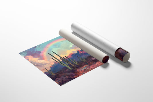 Gallery image 11 for Cactus Rainbow Desert Print – Boho Southwest Canvas Art