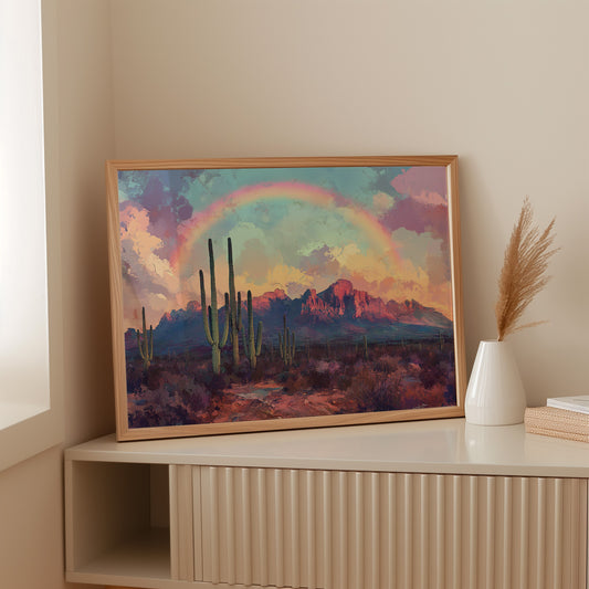 Gallery image 16 for Cactus Rainbow Desert Print – Boho Southwest Canvas Art