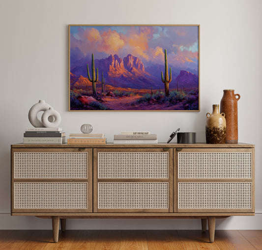 Gallery image 2 for Purple Desert Sunset Canvas – Southwest Cactus Wall Art