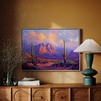 Gallery image 4 for Purple Desert Sunset Canvas – Southwest Cactus Wall Art