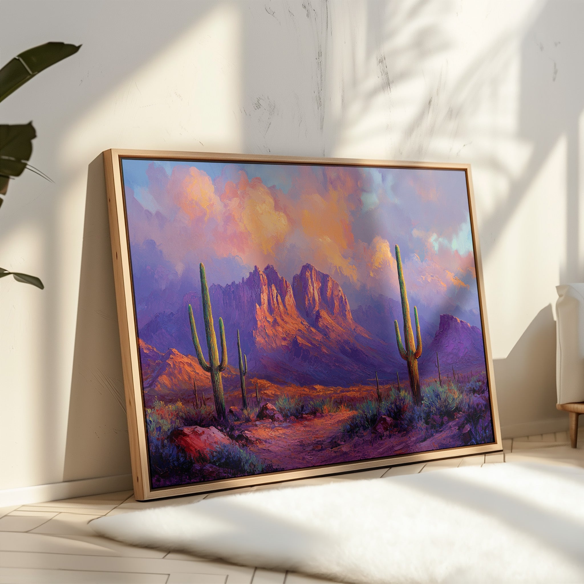 Gallery image 7 for Purple Desert Sunset Canvas – Southwest Cactus Wall Art