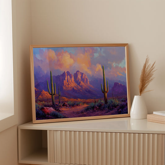 Gallery image 9 for Purple Desert Sunset Canvas – Southwest Cactus Wall Art