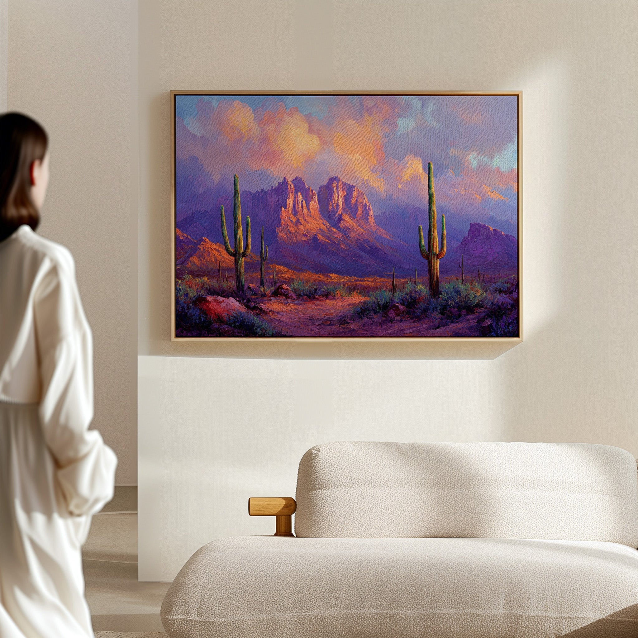 Gallery image 11 for Purple Desert Sunset Canvas – Southwest Cactus Wall Art
