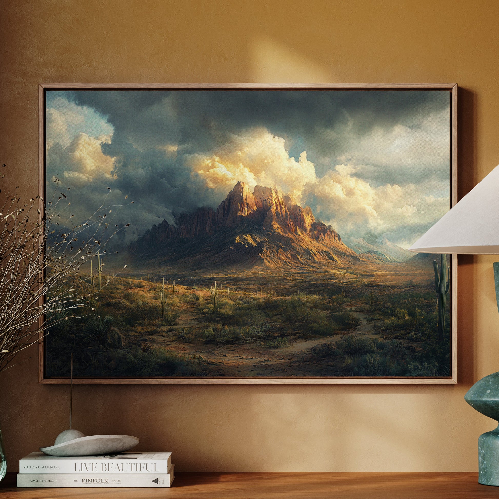 Gallery image 1 for Stormy Desert Mountain Canvas – Moody Western Landscape Wall Art