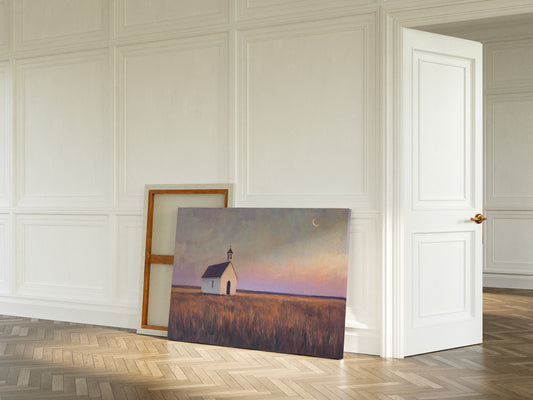Gallery image 2 for Prairie Moon Chapel Canvas – Minimalist Country Church Wall Art