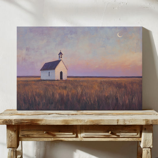Gallery image 3 for Prairie Moon Chapel Canvas – Minimalist Country Church Wall Art