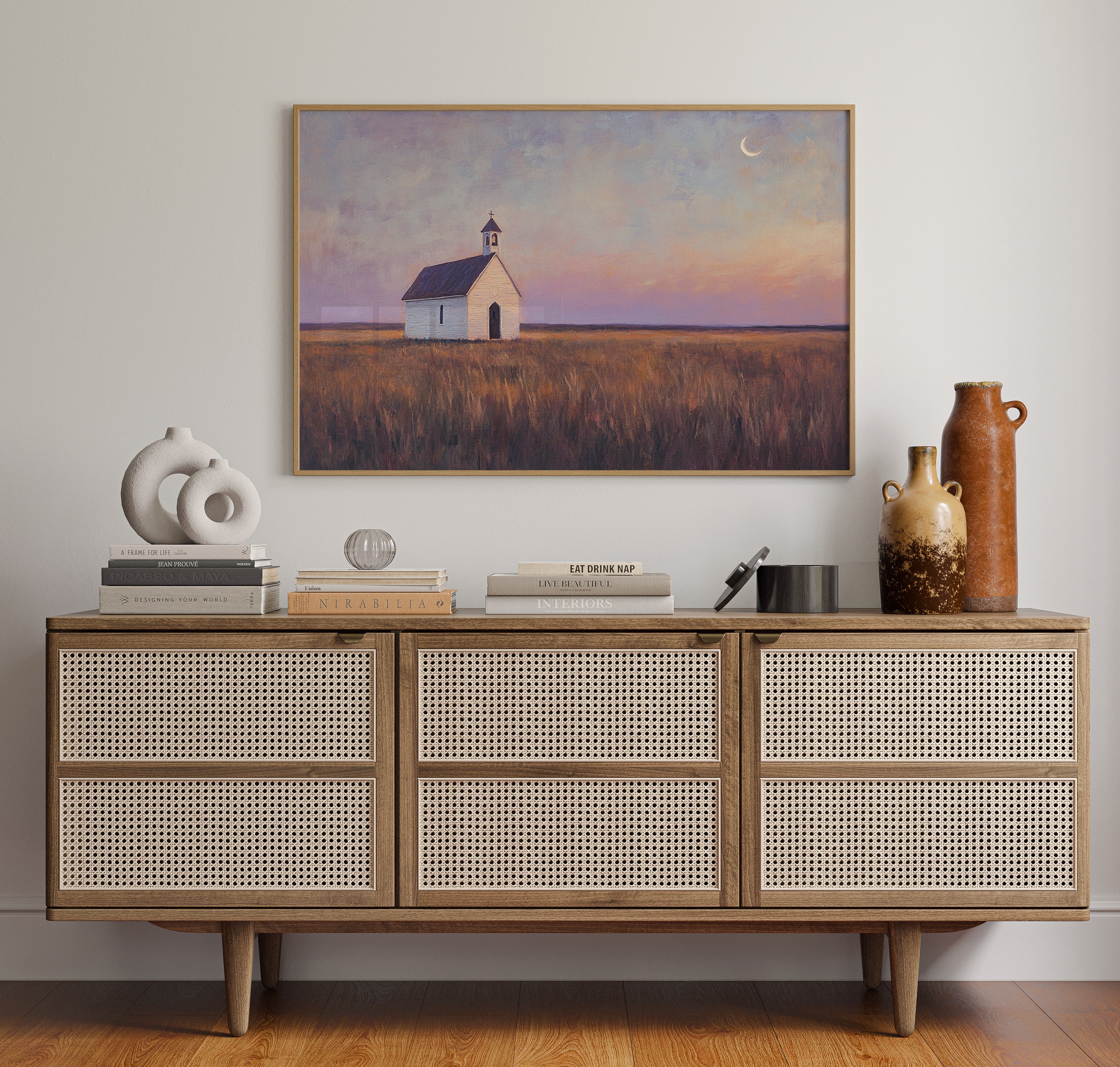 Gallery image 5 for Prairie Moon Chapel Canvas – Minimalist Country Church Wall Art