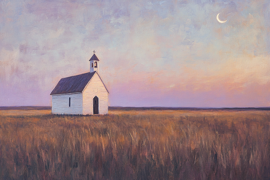 Gallery image 6 for Prairie Moon Chapel Canvas – Minimalist Country Church Wall Art