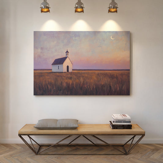Gallery image 7 for Prairie Moon Chapel Canvas – Minimalist Country Church Wall Art