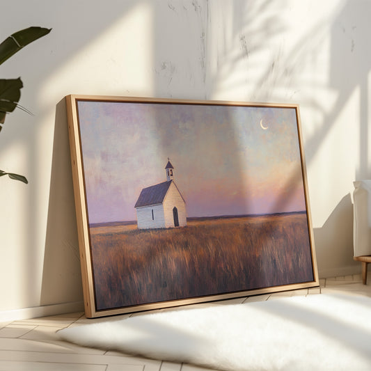 Gallery image 8 for Prairie Moon Chapel Canvas – Minimalist Country Church Wall Art
