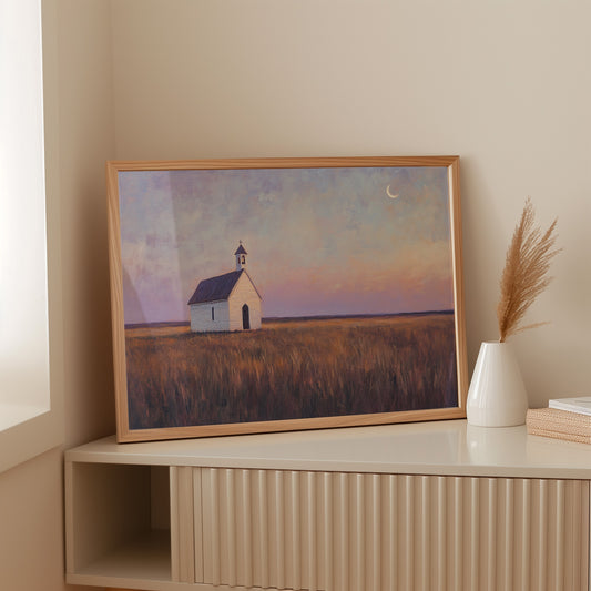 Gallery image 9 for Prairie Moon Chapel Canvas – Minimalist Country Church Wall Art