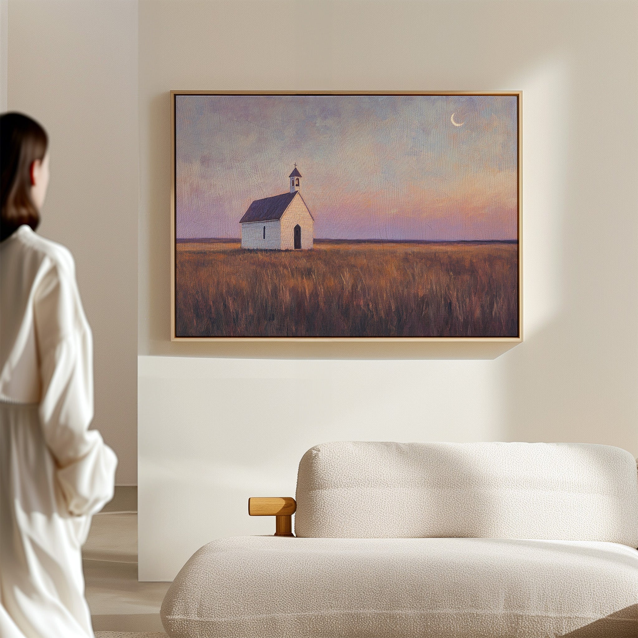 Gallery image 10 for Prairie Moon Chapel Canvas – Minimalist Country Church Wall Art