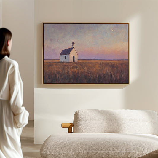 Gallery image 10 for Prairie Moon Chapel Canvas – Minimalist Country Church Wall Art