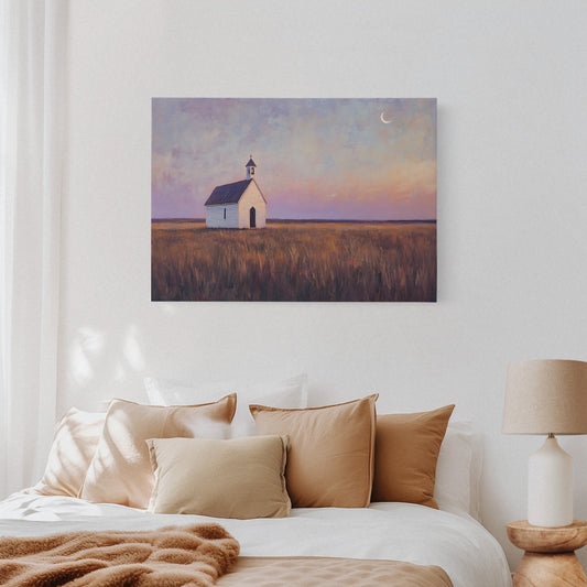 Gallery image 11 for Prairie Moon Chapel Canvas – Minimalist Country Church Wall Art