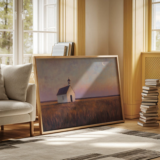 Gallery image 12 for Prairie Moon Chapel Canvas – Minimalist Country Church Wall Art