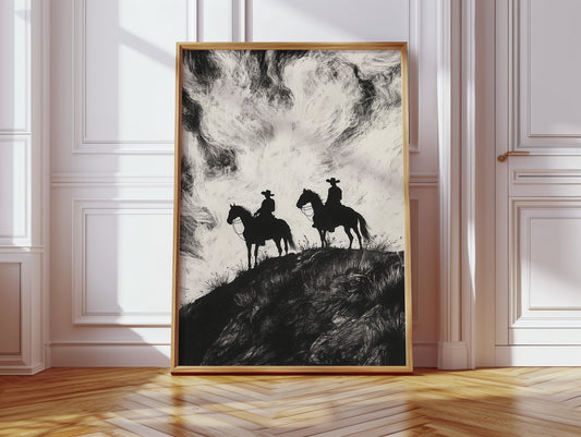 Gallery image 1 for Cowboy Ridge Silhouette Print – Western Horseback Wall Art