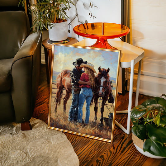 Gallery image 2 for Cowboy Romance Canvas – Western Couple Wall Art with Horses,