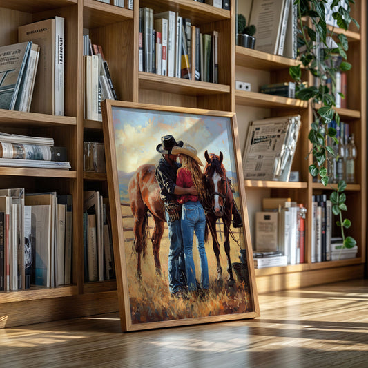Gallery image 4 for Cowboy Romance Canvas – Western Couple Wall Art with Horses,