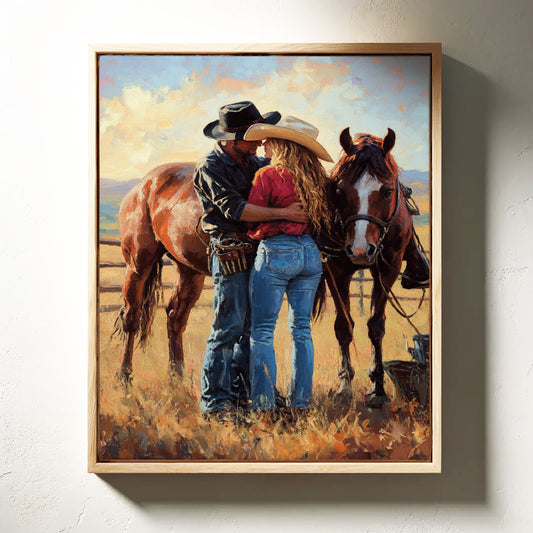 Gallery image 6 for Cowboy Romance Canvas – Western Couple Wall Art with Horses,