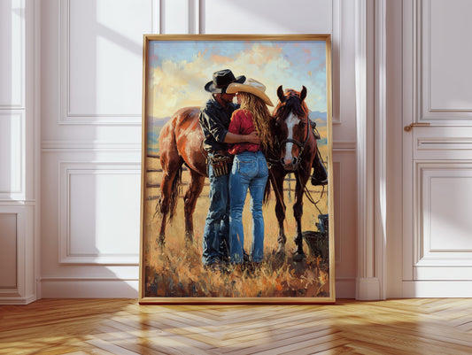 Gallery image 11 for Cowboy Romance Canvas – Western Couple Wall Art with Horses,