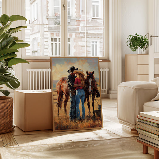Gallery image 13 for Cowboy Romance Canvas – Western Couple Wall Art with Horses,