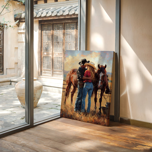 Gallery image 14 for Cowboy Romance Canvas – Western Couple Wall Art with Horses,