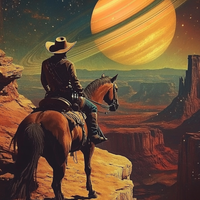 Gallery image 5 for Cosmic Cowboy Canvas – Western Sci-Fi Wall Art