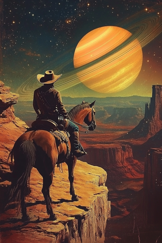Gallery image 5 for Cosmic Cowboy Canvas – Western Sci-Fi Wall Art