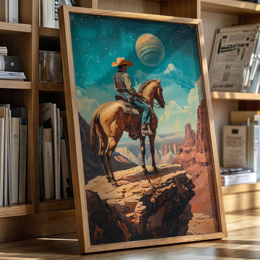 Gallery image 1 for Stargazer Cowboy Canvas – Western Space Wall Art