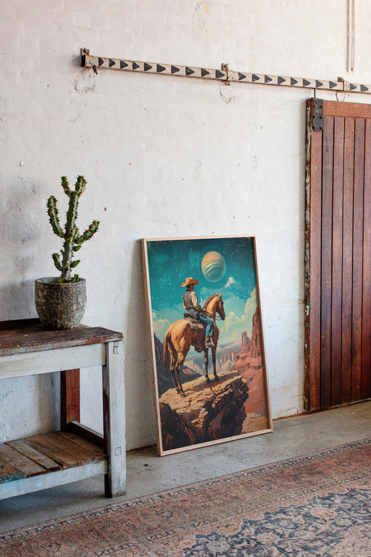 Gallery image 4 for Stargazer Cowboy Canvas – Western Space Wall Art