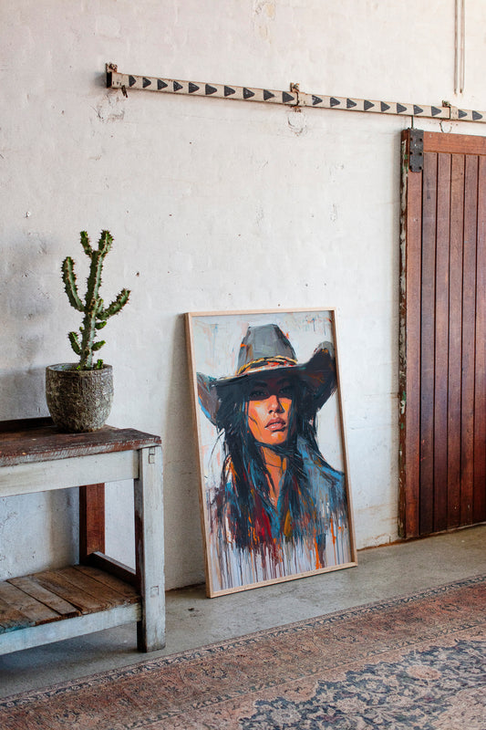 Gallery image 10 for Wild Western Woman Canvas – Bold Cowgirl Portrait Wall Art
