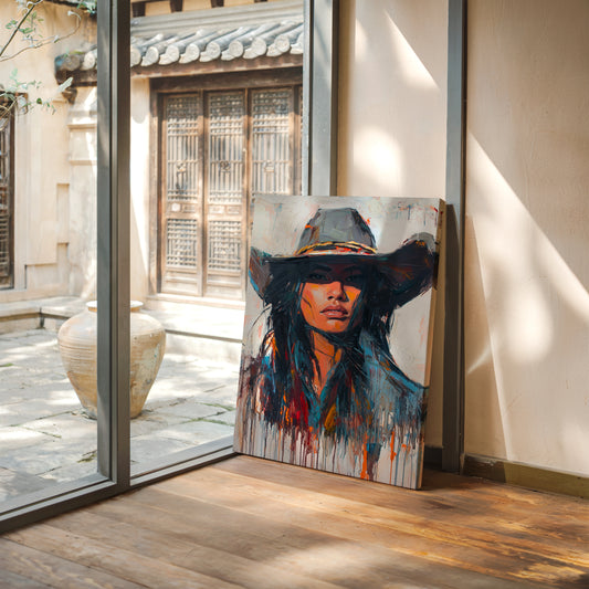 Gallery image 11 for Wild Western Woman Canvas – Bold Cowgirl Portrait Wall Art