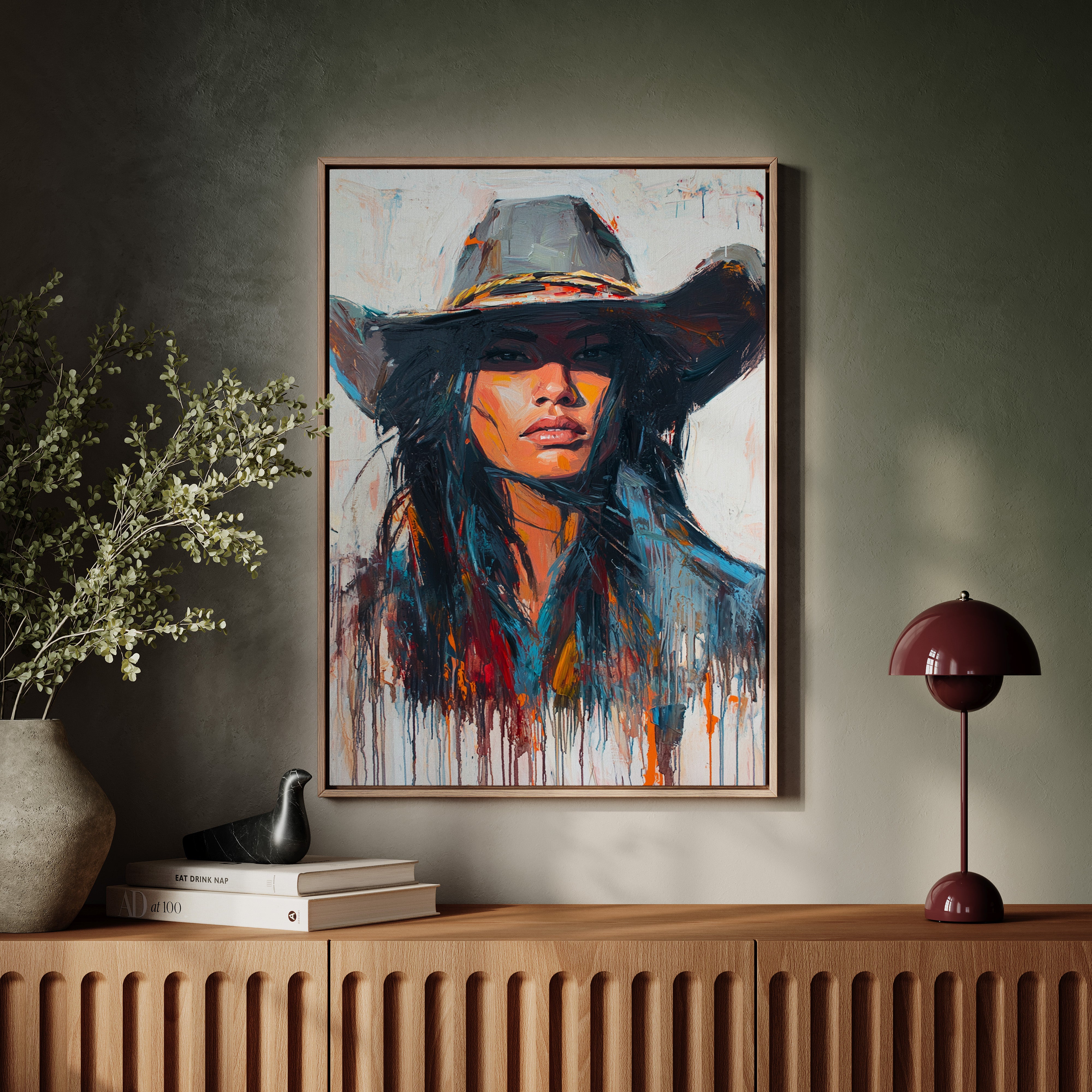 Gallery image 14 for Wild Western Woman Canvas – Bold Cowgirl Portrait Wall Art
