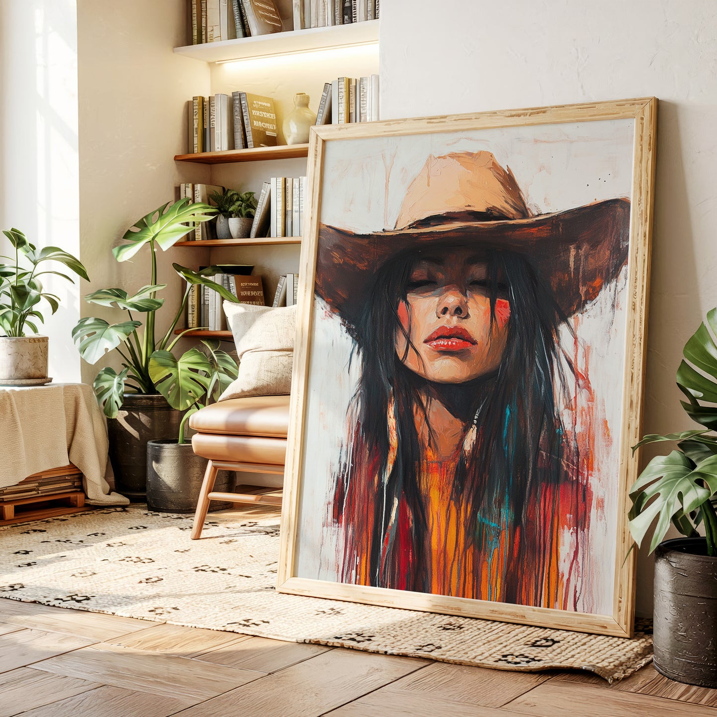 Gallery image 2 for Painted Cowgirl Canvas – Boho Western Woman Wall Art
