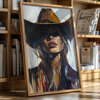 Gallery image 1 for Shadowed Cowgirl Canvas – Western Femme Fatale Wall Art