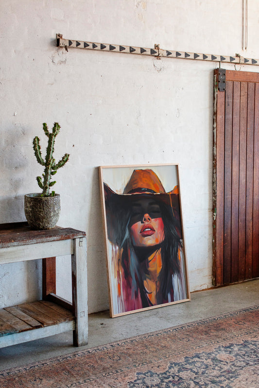 Gallery image 3 for Desert Flame Cowgirl Canvas – Bold Western Woman Wall Art