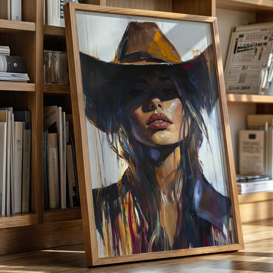 Gallery image 1 for Shadowed Cowgirl Canvas – Western Femme Fatale Wall Art