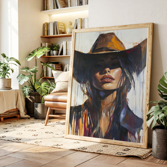 Gallery image 2 for Shadowed Cowgirl Canvas – Western Femme Fatale Wall Art