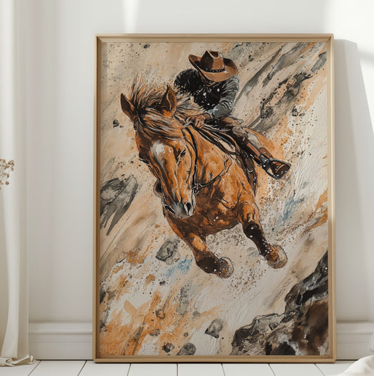 Gallery image 1 for Downhill Cowboy Canvas – Western Action Horseback Painting