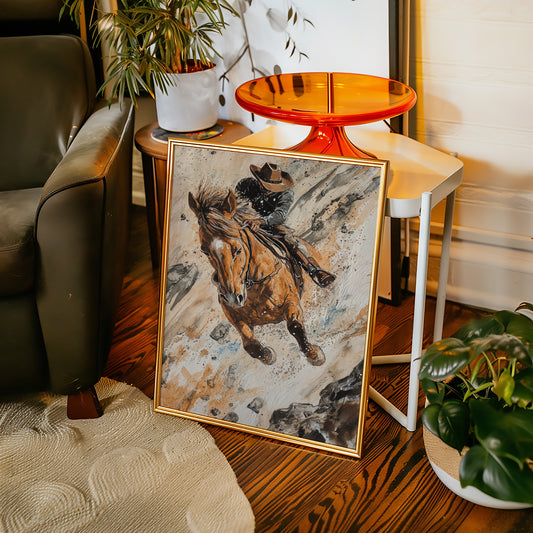 Gallery image 2 for Downhill Cowboy Canvas – Western Action Horseback Painting