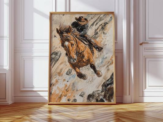 Gallery image 4 for Downhill Cowboy Canvas – Western Action Horseback Painting