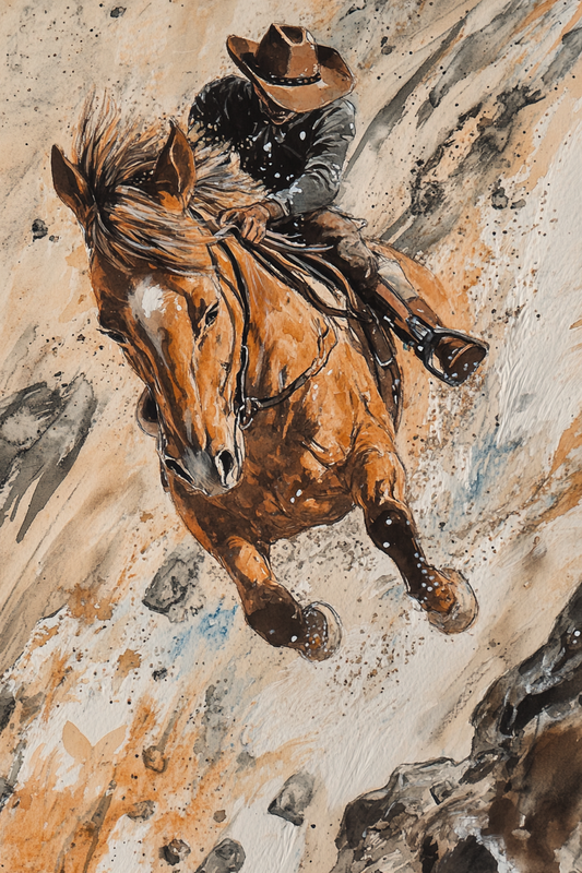 Gallery image 7 for Downhill Cowboy Canvas – Western Action Horseback Painting