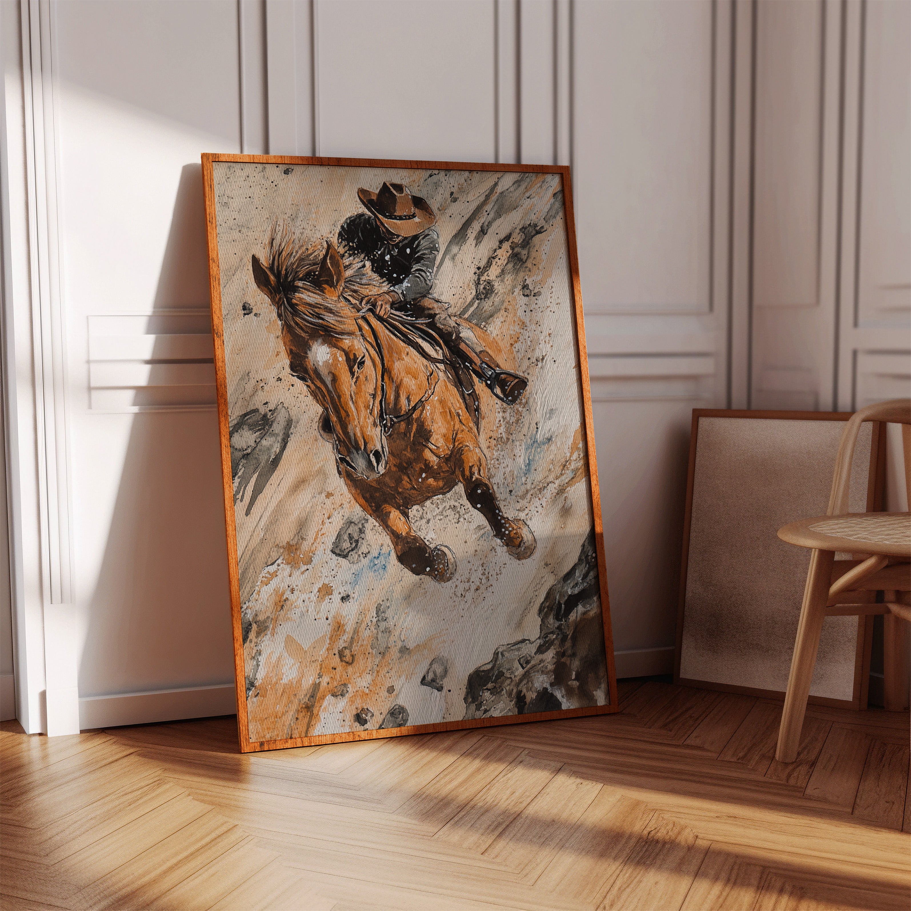 Gallery image 13 for Downhill Cowboy Canvas – Western Action Horseback Painting