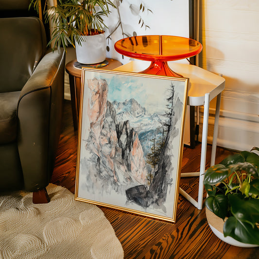 Gallery image 5 for Alpine Canyon Watercolor Print – Mountain Cliff Wall Art