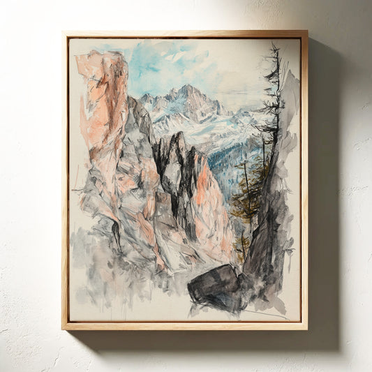Gallery image 7 for Alpine Canyon Watercolor Print – Mountain Cliff Wall Art