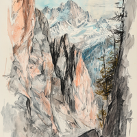 Gallery image 8 for Alpine Canyon Watercolor Print – Mountain Cliff Wall Art