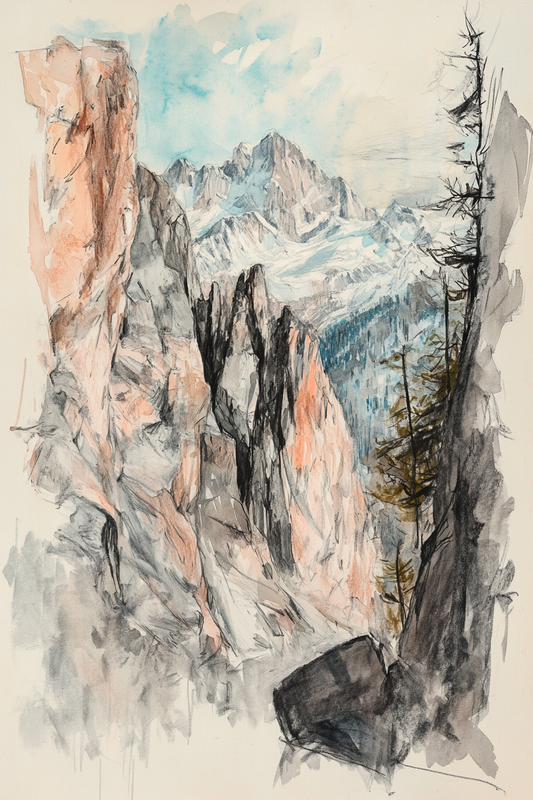 Gallery image 8 for Alpine Canyon Watercolor Print – Mountain Cliff Wall Art