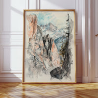 Gallery image 11 for Alpine Canyon Watercolor Print – Mountain Cliff Wall Art