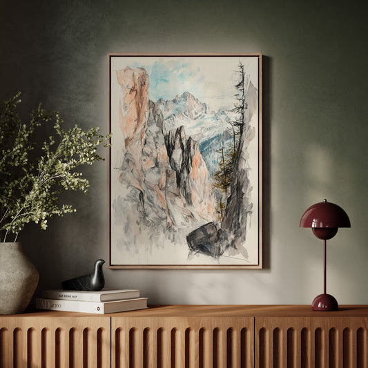 Gallery image 12 for Alpine Canyon Watercolor Print – Mountain Cliff Wall Art
