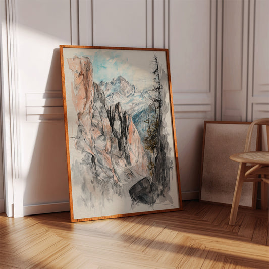 Gallery image 14 for Alpine Canyon Watercolor Print – Mountain Cliff Wall Art